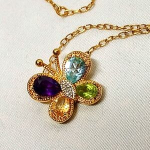 14k/925 Precious Stone Butterfly Necklace